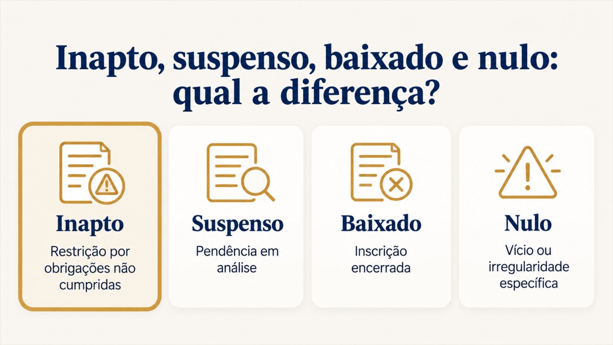 Diferença entre CNPJ inapto, suspenso, baixado e nulo