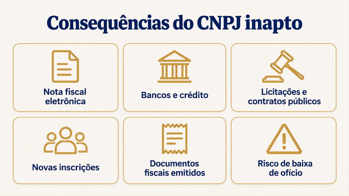 Consequências do CNPJ inapto: nota fiscal, bancos, licitações, novas inscrições e baixa de ofício